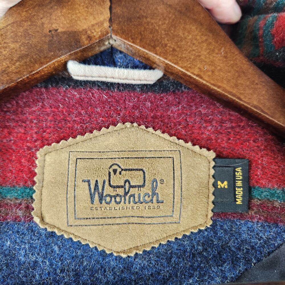 VTG 80’s Woolrich WMNS Blanket Jacket Wool Stripped Aztec Red Western SZ M EUC - Picture 3 of 16